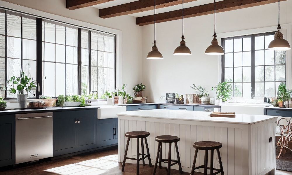 In a Kitchen, Chairs and white island table
